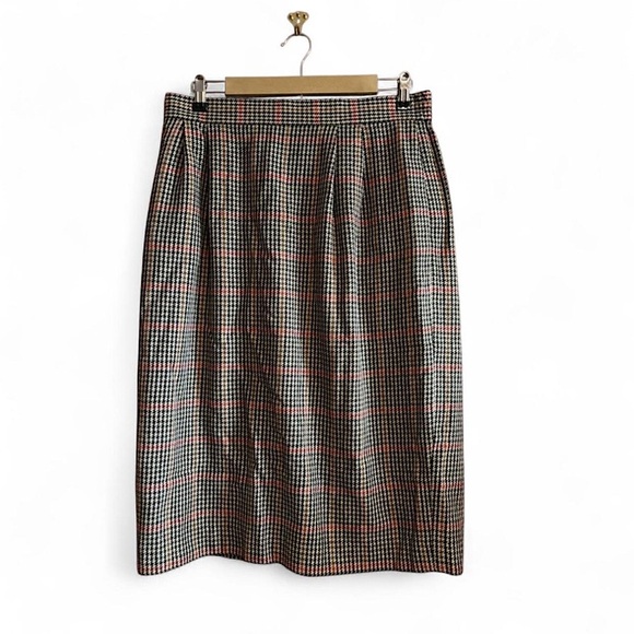 VTG 90s Wool Blend Houndstooth Pencil Skirt Sz 18 Brown Lined Pockets Academia - Picture 1 of 8